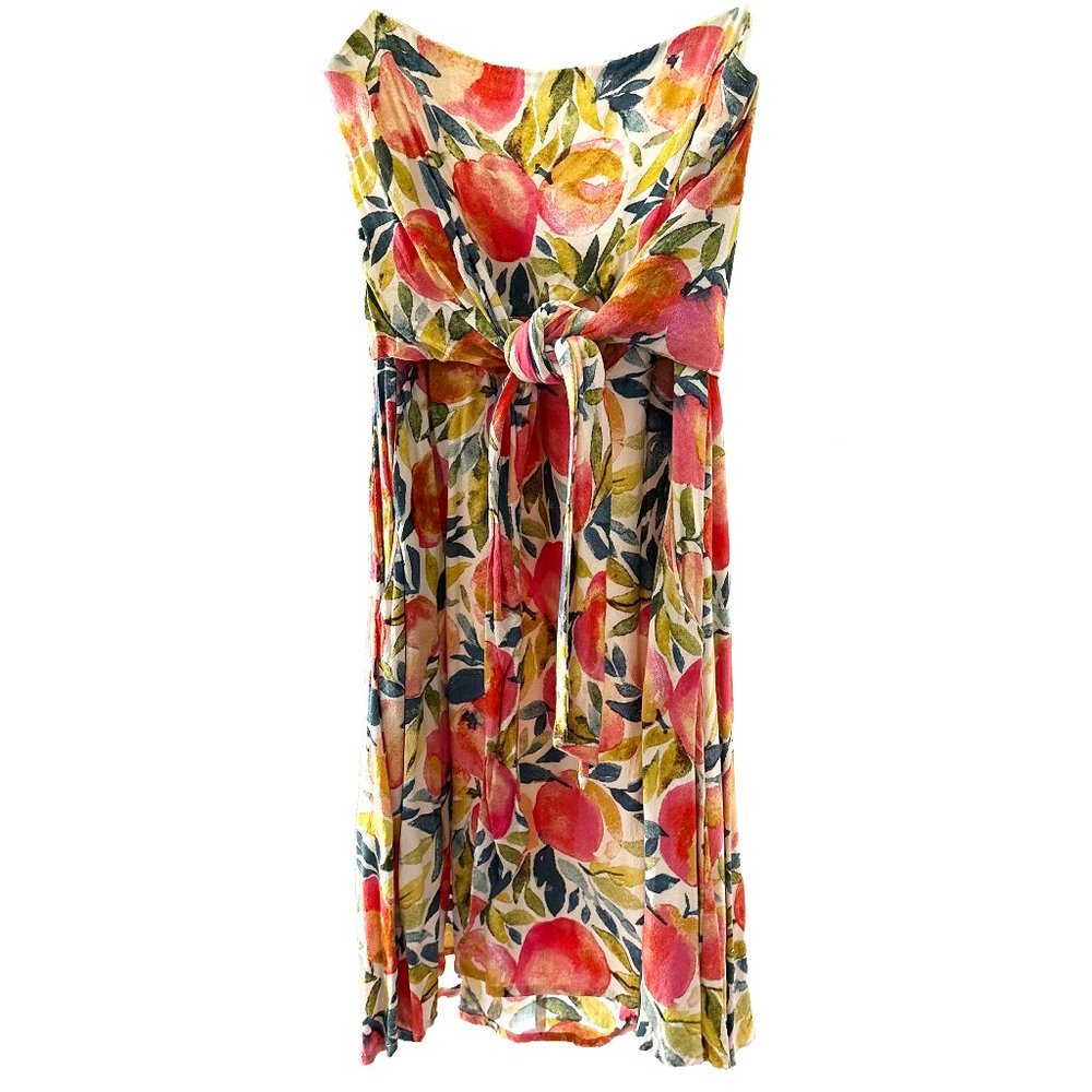 DOLLS KILL Colorful Strapless Fruit Print Mini Dress w. Tie Front Size M…